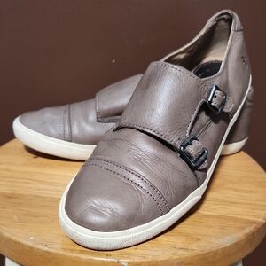 Frye Brown Mindy Monk Taupe Leather Sneakers